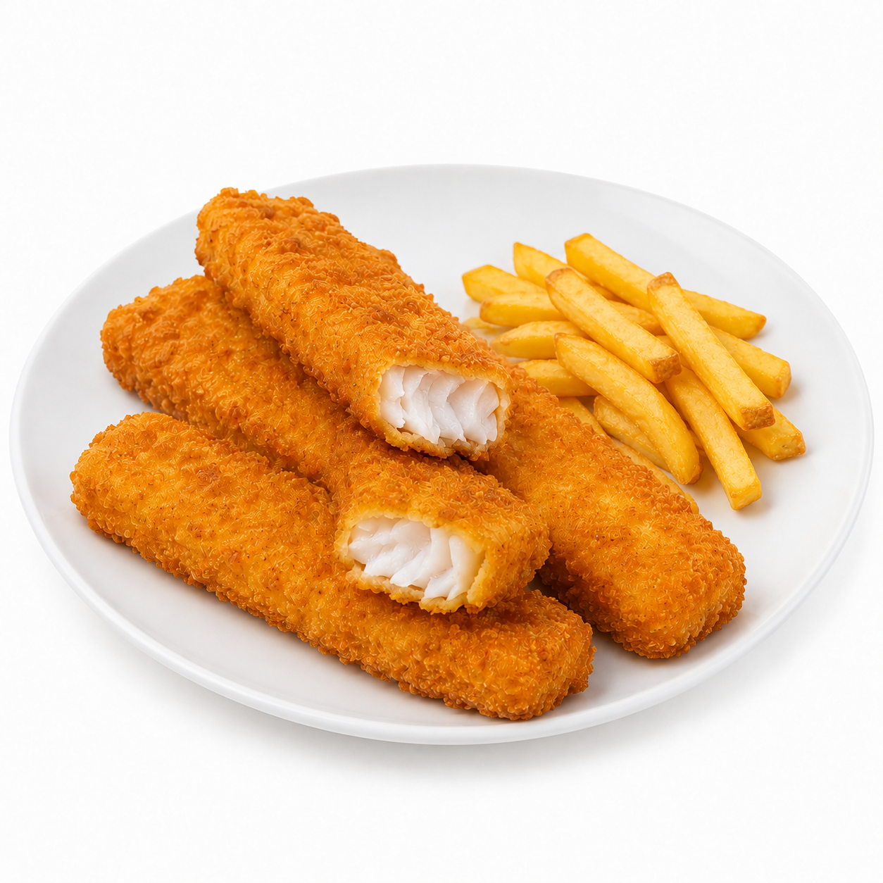 Fried fish fingers and crispy fries
